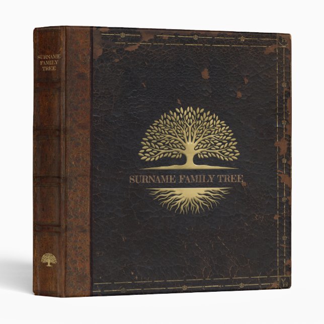 Distressed Black Leather Genealogy Binder (Front/Spine)