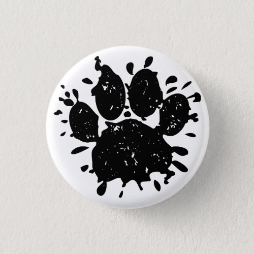 Distressed Black Paint Splatter Dog Paw Print Button