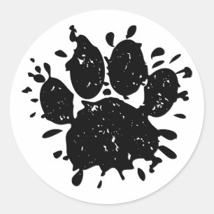 Distressed Black Paint Splatter Dog Paw Print Classic Round Sticker