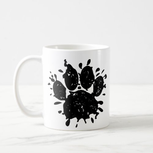 Distressed Black Paint Splatter Dog Paw Print Coffee Mug