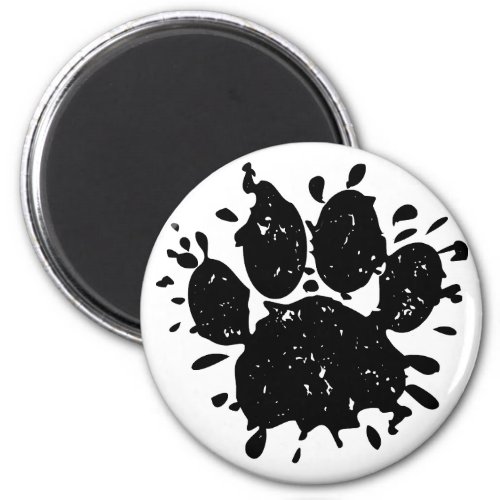 Distressed Black Paint Splatter Dog Paw Print Magnet