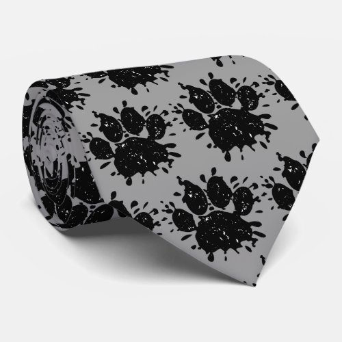 Distressed Black Paint Splatter Dog Paw Print Neck Tie