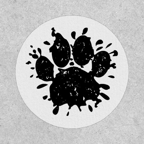 Distressed Black Paint Splatter Dog Paw Print Patch