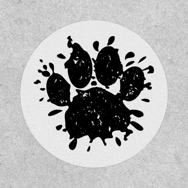 Distressed Black Paint Splatter Dog Paw Print Patch (Front)