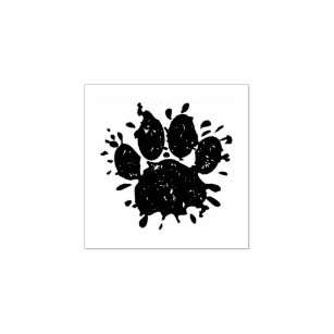 Distressed Black Paint Splatter Dog Paw Print Rubber Stamp