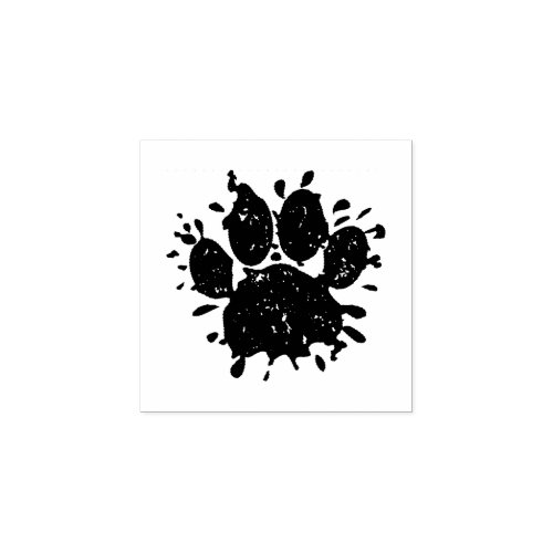 Distressed Black Paint Splatter Dog Paw Print Rubber Stamp