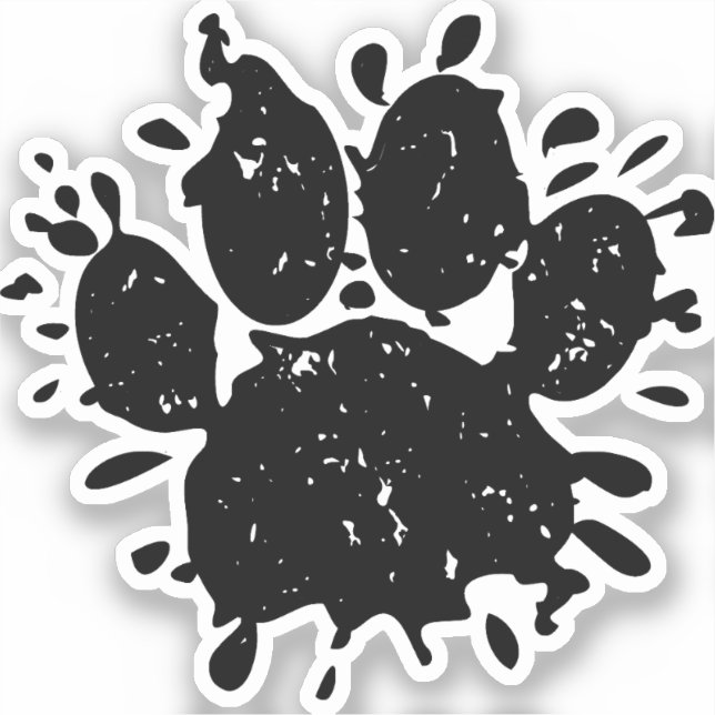 Distressed Black Paint Splatter Dog Paw Print Sticker (Front)