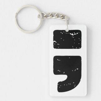 Distressed Black Punctuation Symbol Semicolon Keychain