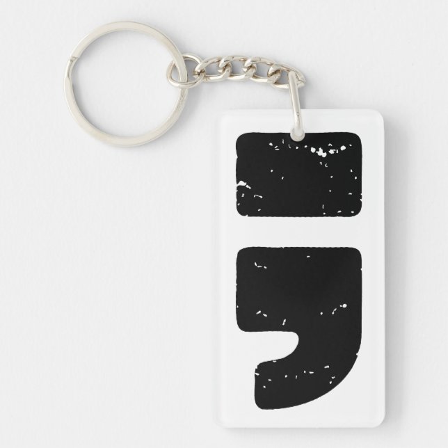 Distressed Black Punctuation Symbol Semicolon Keychain (Front)