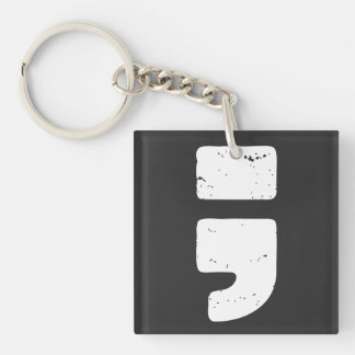 Distressed Black Punctuation Symbol Semicolon Keychain
