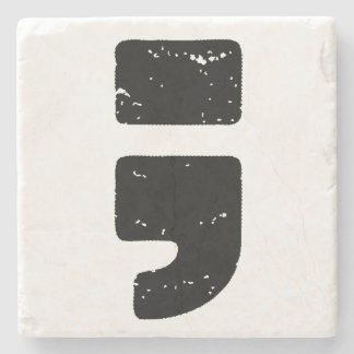 Distressed Black Punctuation Symbol Semicolon Stone Coaster