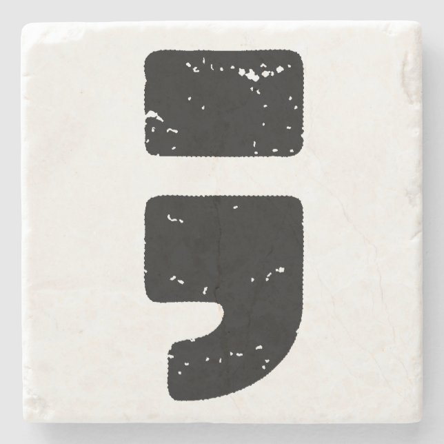 Distressed Black Punctuation Symbol Semicolon Stone Coaster (Front)