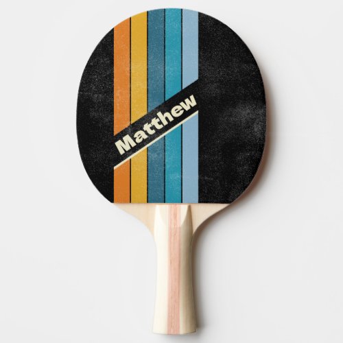 Distressed Black Rainbow Pin Striping with Name Ping Pong Paddle