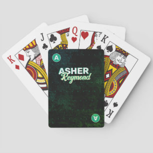 Distressed Black Retro Name Green Monogram Poker Cards