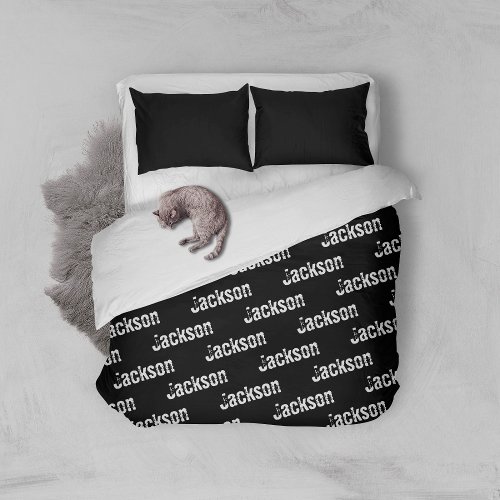 Distressed Black  White Custom Name Pattern Duvet Cover