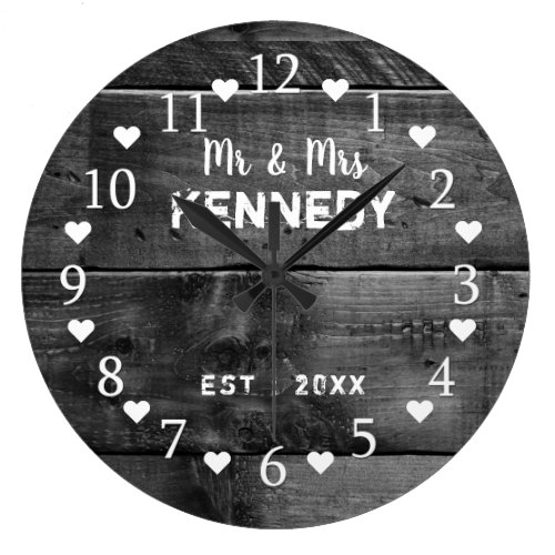 Distressed Black Wood Wedding Large Clock