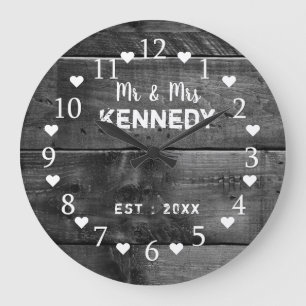 Distressed Black Wood Wedding Large Clock