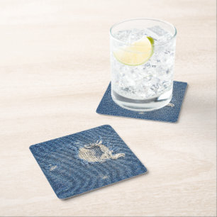 Distressed Blue Denim Fabric Square Paper Coaster