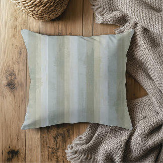 Distressed Blue Gray Beige Modern Farmhouse Stripe Throw Pillow