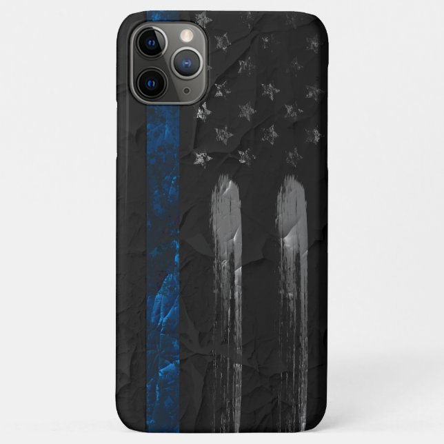 Distressed Blue Line Flag iPhone Case (Back)