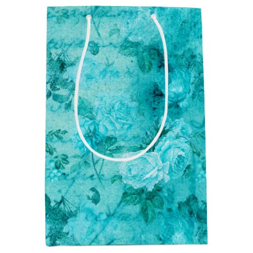 Distressed Blue Roses Collage   Medium Gift Bag