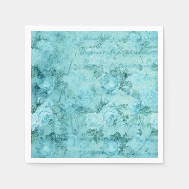 Distressed Blue Roses Collage  Napkins (Front)