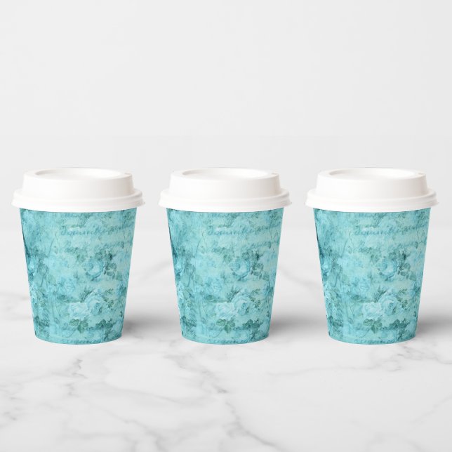 Distressed Blue Roses Collage  Paper Cups (Multi)