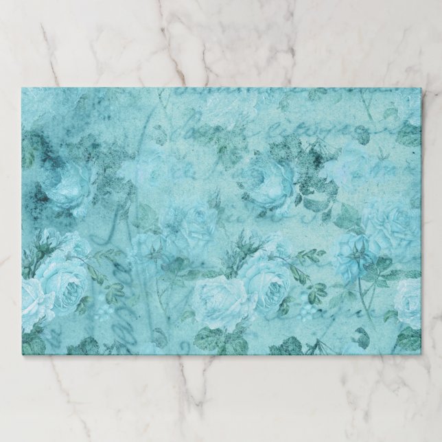Distressed Blue Roses Collage  Paper Placemats (Front)
