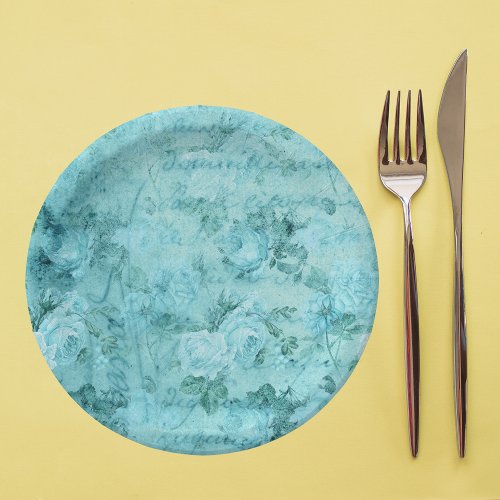 Distressed Blue Roses Collage  Paper Plates