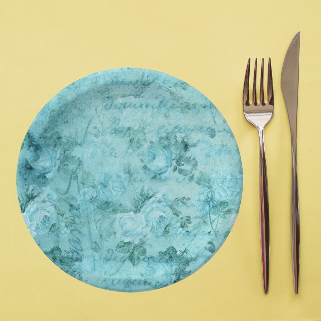 Distressed Blue Roses Collage  Paper Plates (Creator Uploaded)