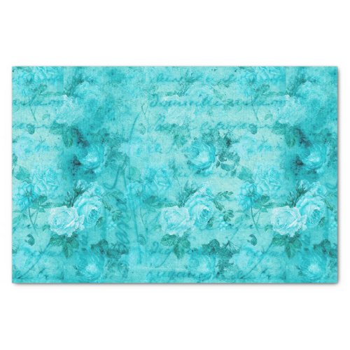 Distressed Blue Roses Collage Tissue Paper