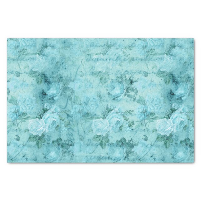 Distressed Blue Roses Collage Tissue Paper (Front)