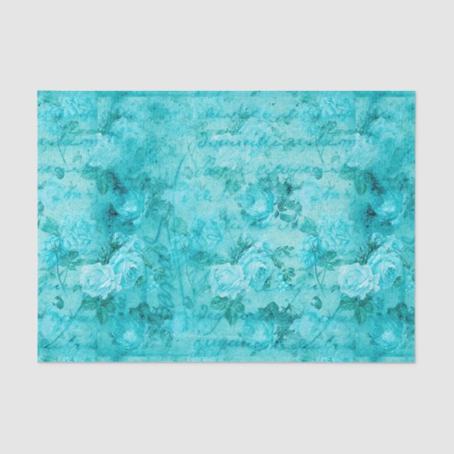 Distressed Blue Roses Collage Tissue Paper (Front)