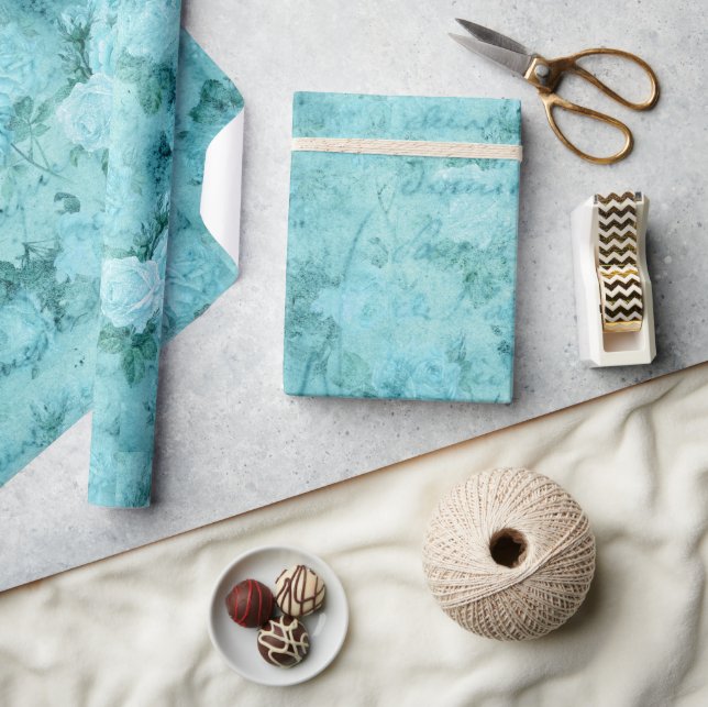 Distressed Blue Roses Collage  Wrapping Paper (Crafts)