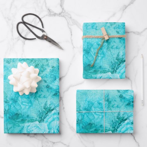 Distressed Blue Roses Collage   Wrapping Paper Sheets