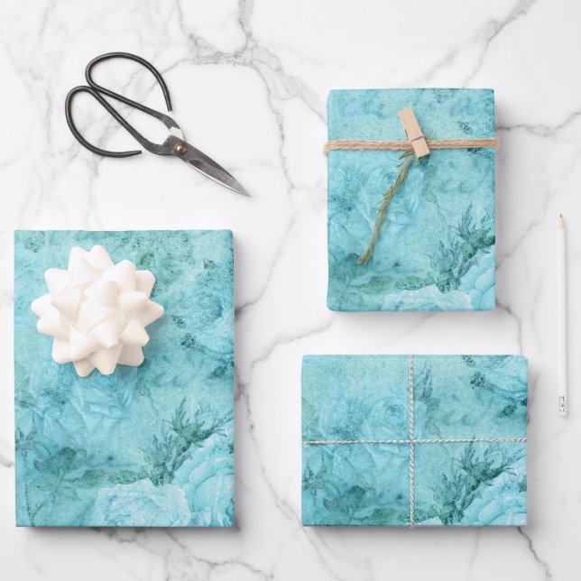 Distressed Blue Roses Collage   Wrapping Paper Sheets (Front)