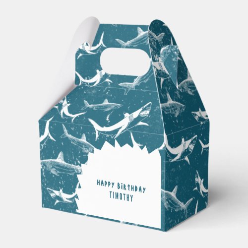 Distressed Blue Shark Boys Birthday Party  Favor Boxes