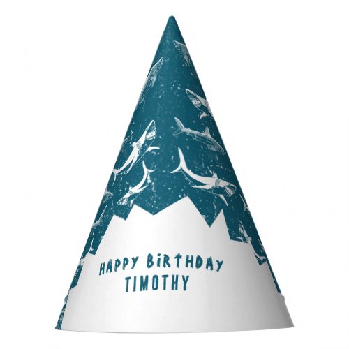 Distressed Blue Shark Boys Birthday Party  Party Hat