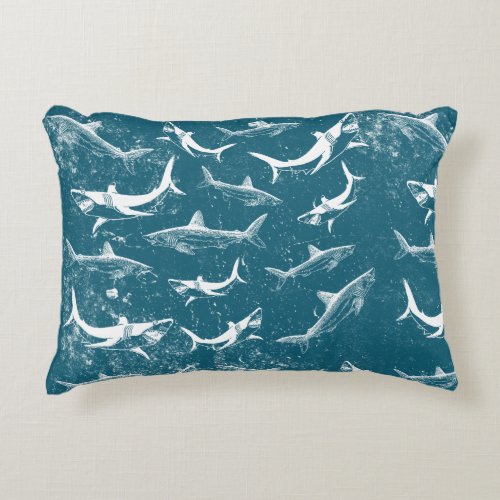 Distressed Blue Shark Pattern Accent Pillow