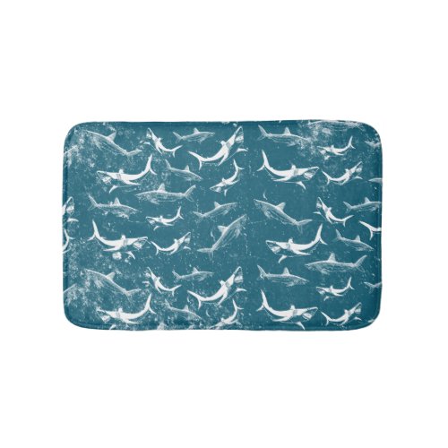 Distressed Blue Shark Pattern Bath Mat