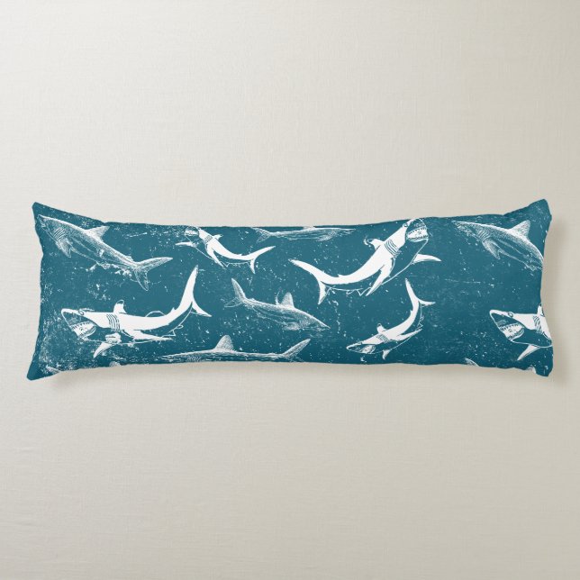 Distressed Blue Shark Pattern Body Pillow (Front)