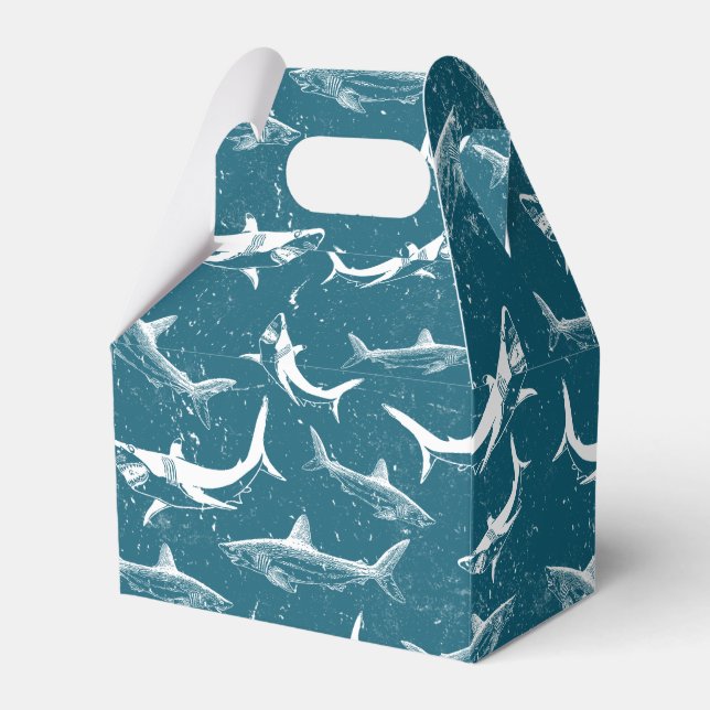 Distressed Blue Shark Pattern Favor Boxes (Front Side)