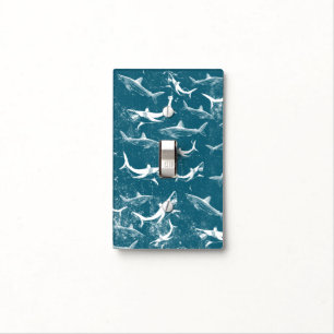 Distressed Blue Shark Pattern Light Switch Cover