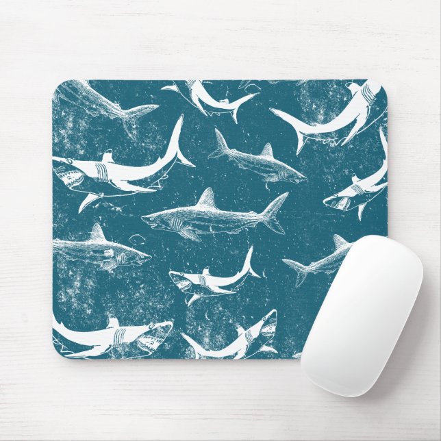 Distressed Blue Shark Pattern Mouse Pad (With Mouse)