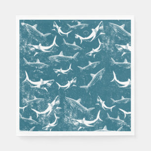 Distressed Blue Shark Pattern Napkins