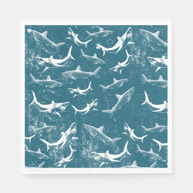 Distressed Blue Shark Pattern Napkins (Front)
