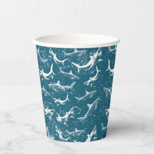 Distressed Blue Shark Pattern  Paper Cups