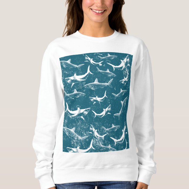 Distressed Blue Shark Pattern Sweatshirt (Front)
