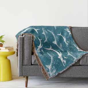 Distressed Blue Shark Pattern Throw Blanket
