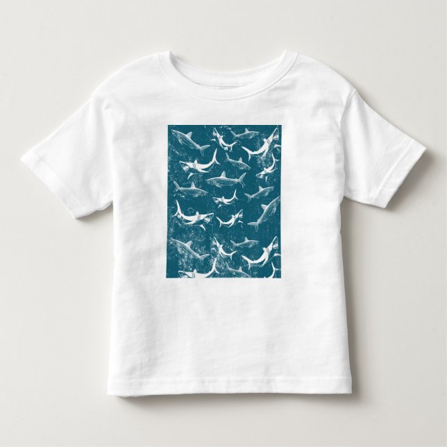 Distressed Blue Shark Pattern Toddler T-shirt (Front)